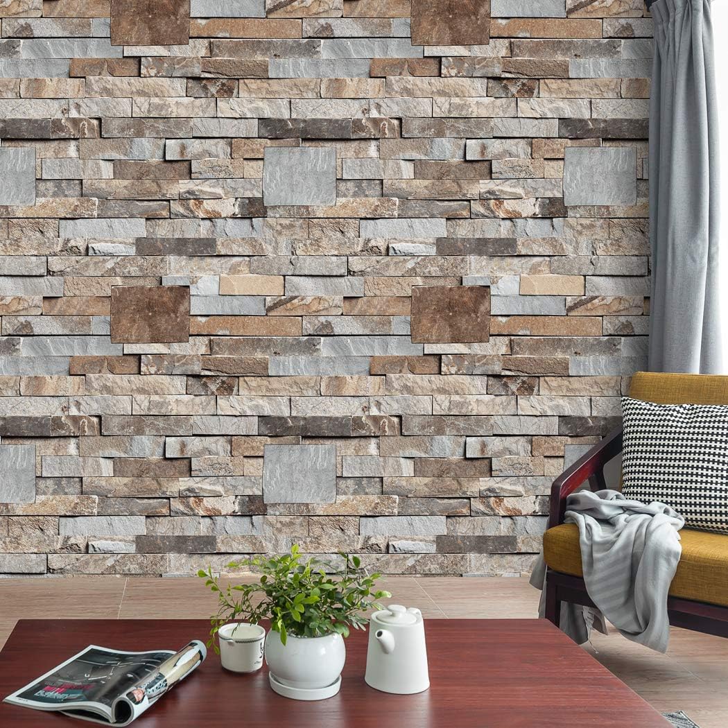 19307 Vintage Stone Brick Wallpaper, Brown/Grey Bedroom Living Room Bar Wall Decoration 20.8" x32.8ft