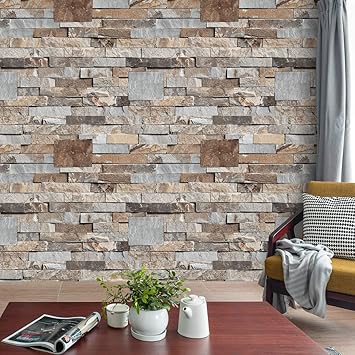 Jz Home 19307 Vintage Stone Brick Wallpaper Brown Grey Bedroom Living Room Bar Wall Decoration 20 8 X32 8ft Amazon Com