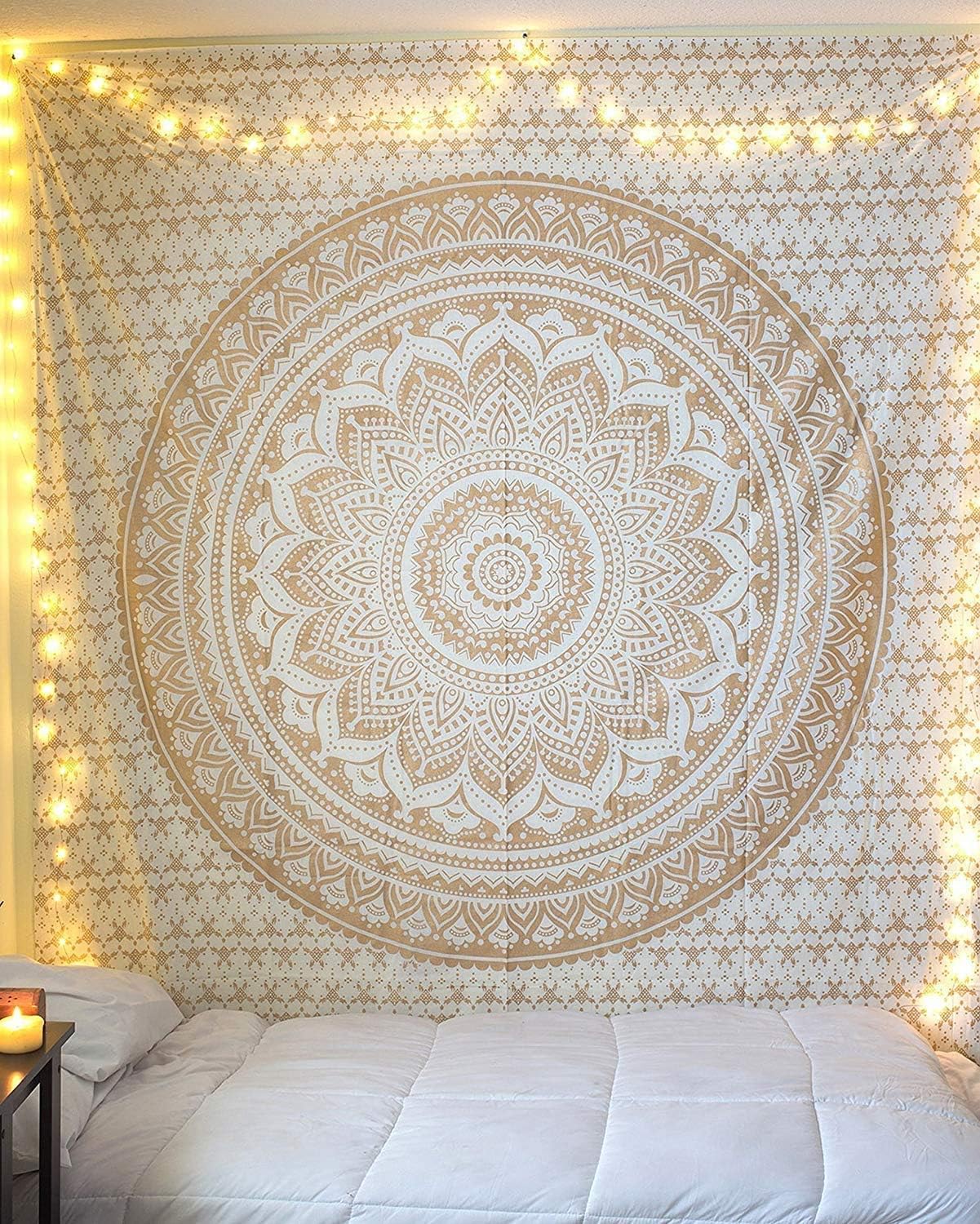 Tapestries - Popular Handicrafts Th566 Twin Original Gold Ombre Tapestry Indian Mandala Wall Art, Hippie Tapestry Wall Hangings, Bohemian Bedspread with Metallic Shine (215x140) cms