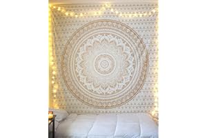 POPULAR HANDICRAFTS Tapestry Golden HIppie Mandala Ombre Wall Hanging - Indian Popular Mandela Bohemian Psychedelic Bedspread Dorm Room Decor with Metallic Shine Tapestry 84"x90"