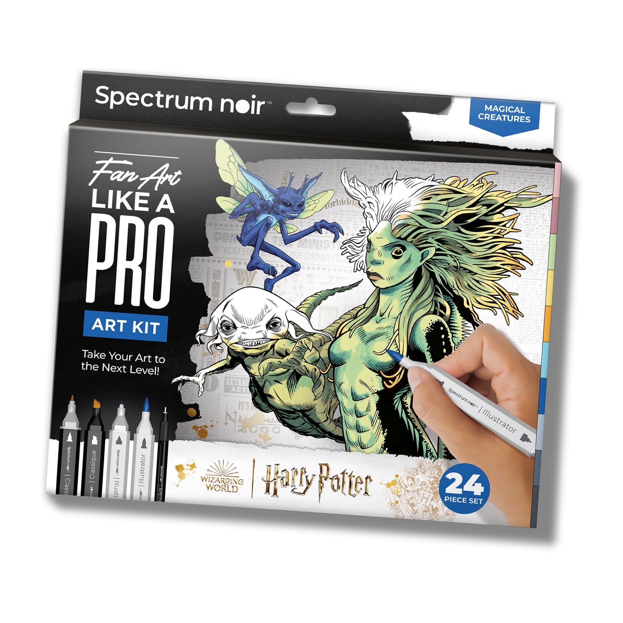 Warner Bros Harry Potter – Magical Creatures Art Colouring Set – Fan-Art Like a Pro Kit by Spectrum Noir –24 Pieces Including Premium Colouring Book, Art Markers & Liner Pens