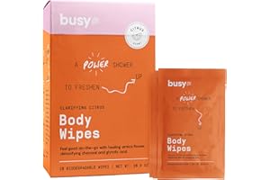 BUSYCO Refresh Body Wipes for Women - Cleansing Large Wash Cloth - Extra Thick & Moist - Armpit Sweat Clothes for Body Odor - No Rinse, No Shower - Fresh Citrus - Arnica Flower, Charcoal & Glycolic Acid