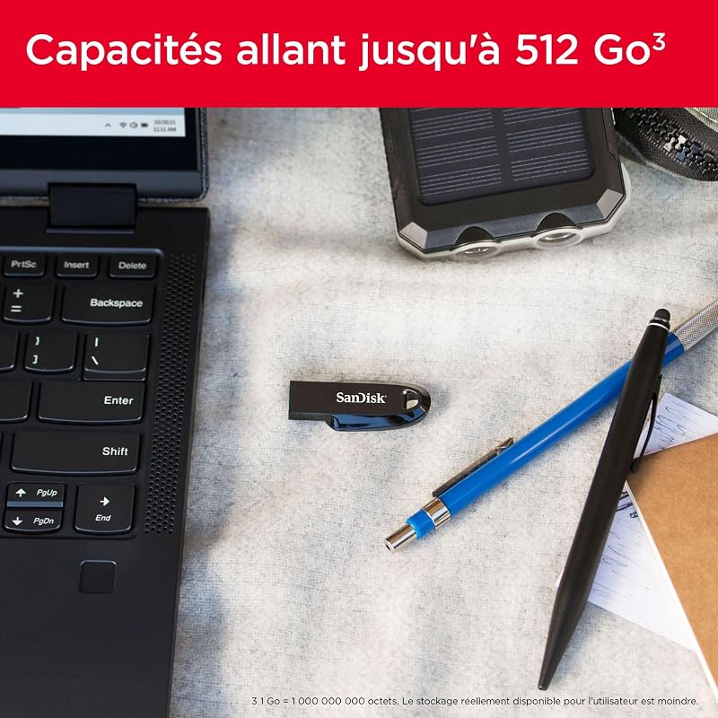 Ultra Curve 128 Go Flash Drive, Clé USB 3.2, des vitesses allant jusqu'à 100 Mo/s, Rescue Pro Deluxe Software, Porte-clés intégrée, Noir