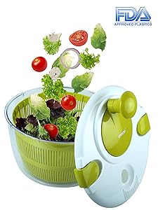 OVOS Salad Spinner Large 5 Quarts Fruits and Vegetables Dryer Quick Dry Design BPA Free Dry off and Drain Lettuce and Vegetable with Ease for Tastier Salads and Faster Food Prep