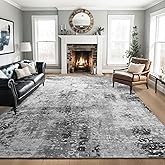 Living Room Rug 8x10 Gray Area Rugs Machine Washable Abstract Boho Large Rug Non-Slip Non-Shedding Faux Wool Indoor Vintage Carpet for Bedroom, Classroom, Dining Room, Kids Playroom