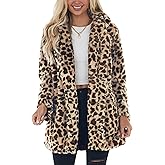 Omoone Women's Faux Fur Jackets Autumn Winter Leopard Coats Loose Fur Coat with Pockets