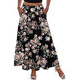 Zeagoo Skirts for Women Summer Boho Casual Maxi Flowy Elastic High Waist A-Line Tiered Swing Floral Long Skirts with Pockets