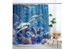 HEBDKPE Turtle Shower Curtain Set - Sea Turtle Shower Curtain for Bathroom Cartoon Ocean Bathroom Set, 60" L x 72" W