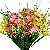 Kinisty 12 Bundles Artificial Flowers for Outdoor: UV Resistant Faux Silk Wildflowers Daisy, Colorful Plastic Fake Plants for Outside Planter Porch Window Box Garden Decor in Spring Summer