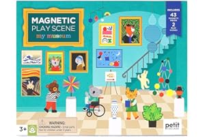 Petit Collage: My Museum Magnetic Play Scene - Fill The Museum with Iconic Art Pieces and Take Your Animal Friends on a Tour- Includes 2 Play Scenes and Over 40 Play Pieces - Great Travel Activity