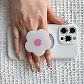 Phone Grip Compatible with Magsafe - Cute Flower Series Multi Functional Magnetic Phone Grip with Expanding Kickstand Include Magnetic Adapter Ring (White)