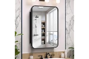 Leyden 16x24 Inch Bathroom Medicine Cabinet with Mirror, Recessed or Surface Wall-Mounted, Rust-Resistant Black Metal Framed 