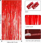 YAAVAAW Glitter Red Tinsel Curtain 2x 8.3ft Door Backdrop Party Decor view 2