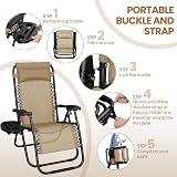 Yaheetech Zero Gravity Chairs Outdoor Set of 2 Beige with Pillows Cup Holder view 7
