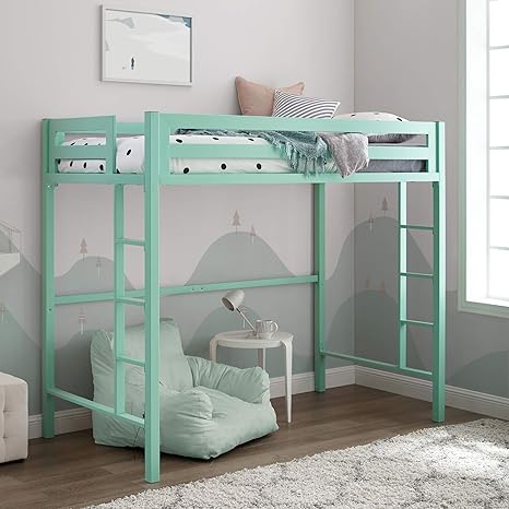 Walker Edison Metal Twin Loft Bunk Kids Bed Bedroom Storage Guard Rail Ladder Mint Amazon De Kuche Haushalt