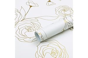 Safiyya 118"x17.3" Peel and Stick Wallpaper Gold and White Contact Paper Floral Wallpaper Self Adhesive Removable Wallpaper for Bedroom Covering Vinyl Rolls