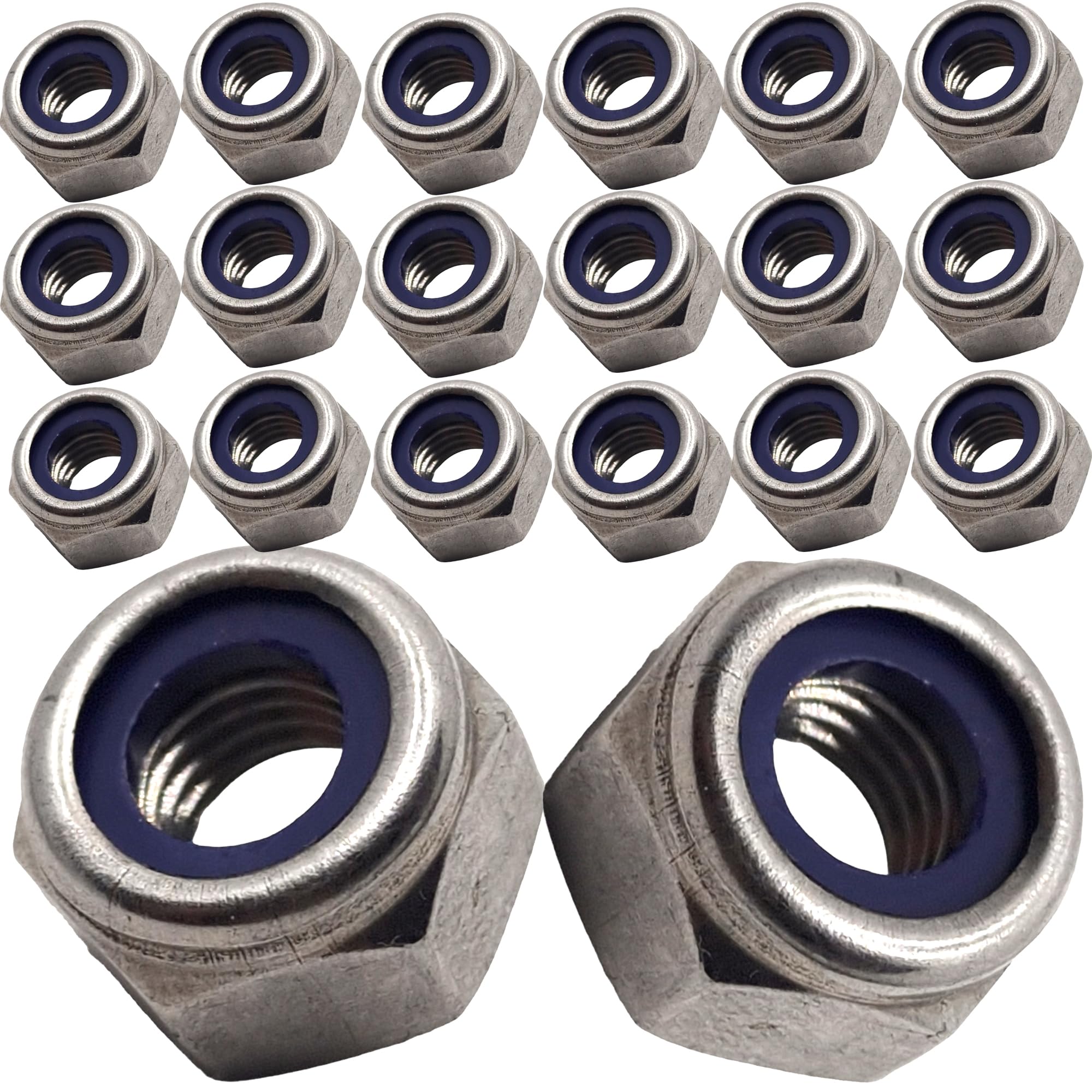 M6 Self-Locking Nuts Marine Grade Lock Style in A4 Stainless Steel 316 – Corrosion Resistant Fasteners (Pack of 20)