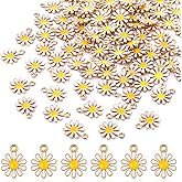 Enamel Daisy Small Flower Charms, 100PCS Mini Floral Daisy Themed Gold Plated Pendant for Bracelets Necklaces Earrings Jewelry Making Findings Purse Keychains DIY Crafts Handmade Gifts Accessories