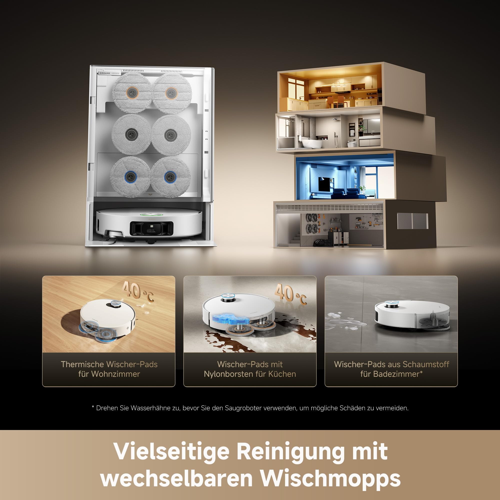 dreame Matrix10 Ultra Saugroboter mit Wischfunktion, Mopp-Wechsel/Selbstreinigung, 8 cm Hindernisfreiheit, 30.000Pa, Autom. Entleerung/Nachfüllung, kein Verheddern, Sprachsteuerung