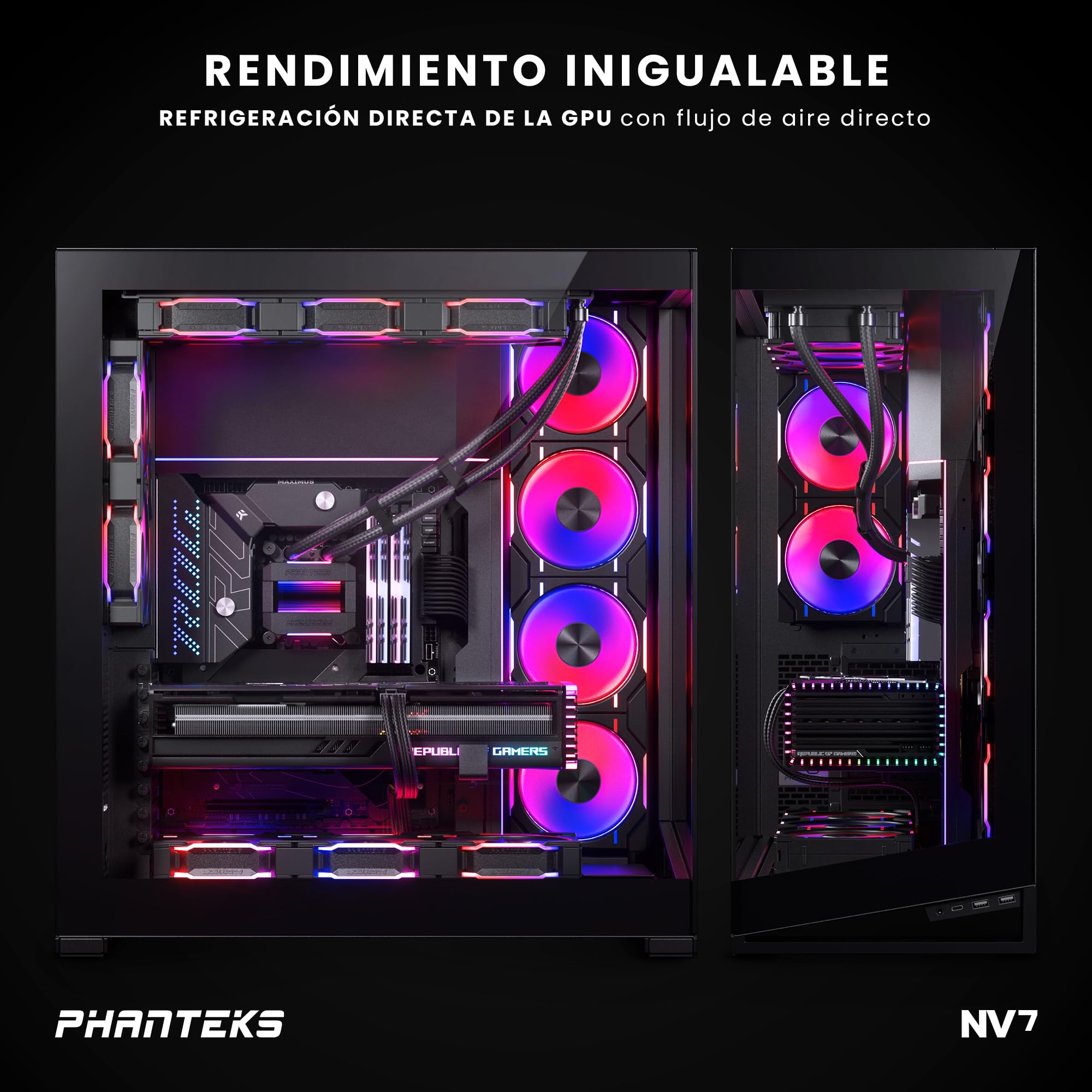 Phanteks (PH-NV723TG_DBK01) NV7 Showcase Full-Tower Chassis, High Airflow Performance, Integrated D/A-RGB Lighting, Seamless Tempered Glass Design, 12 Fan Positions, Black