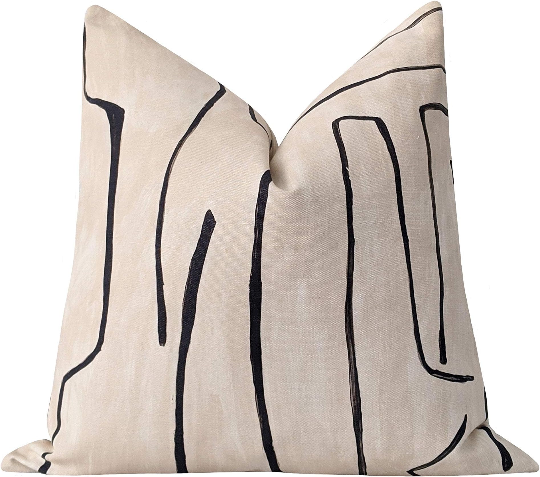 Meg121ace Abstract Pillowcase Covers Kelly Wearstler Graffito Linen Ony Black Pillowcase Cover Contemporary Beige Pillowcase Lumbar Pillowcase Case Beige Linen
