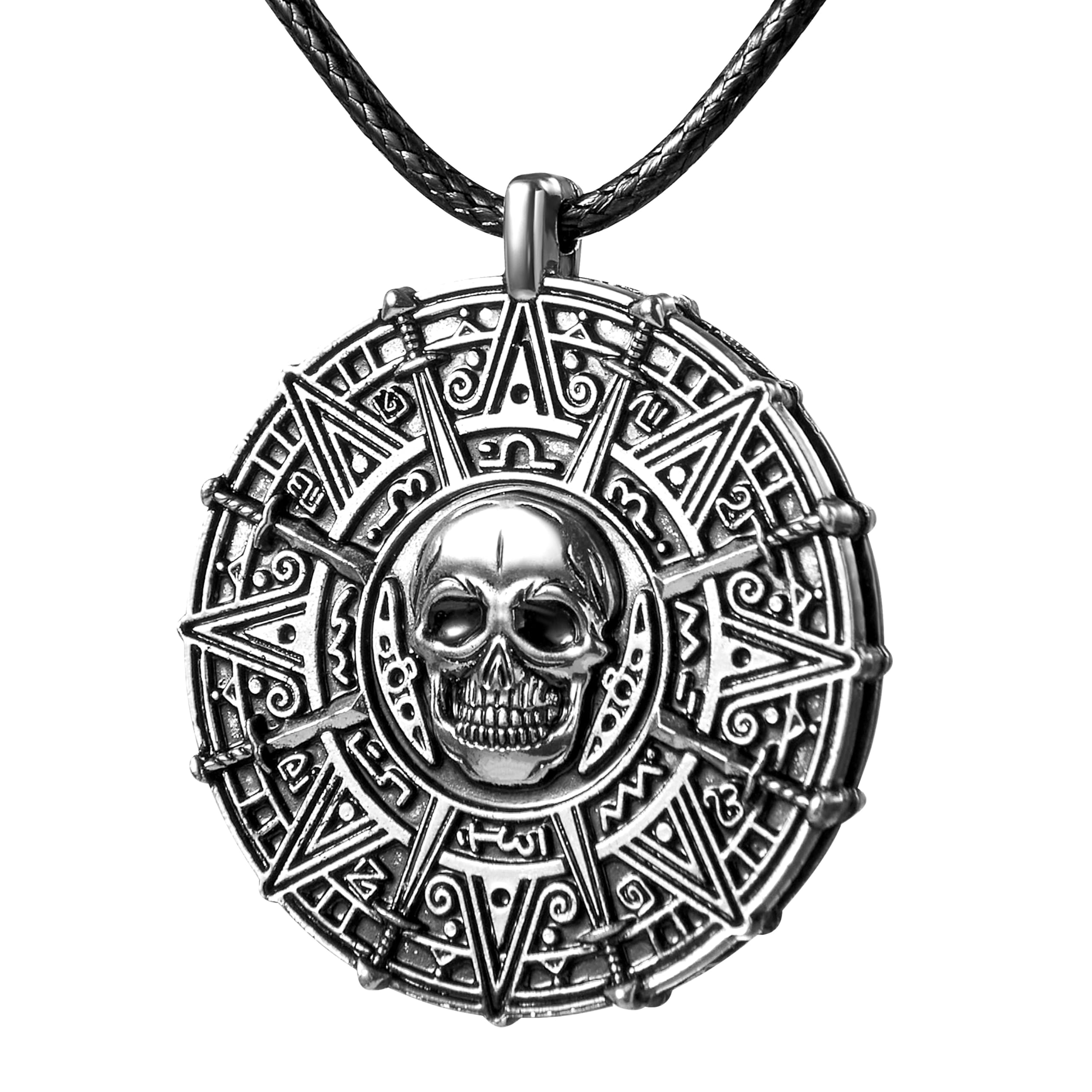 Spooktacular Creations Halloween Silver Pirates Necklace, Skull Silver Pirate Charm Necklace Accessories for Halloween Dress Up Party Cosplay Props