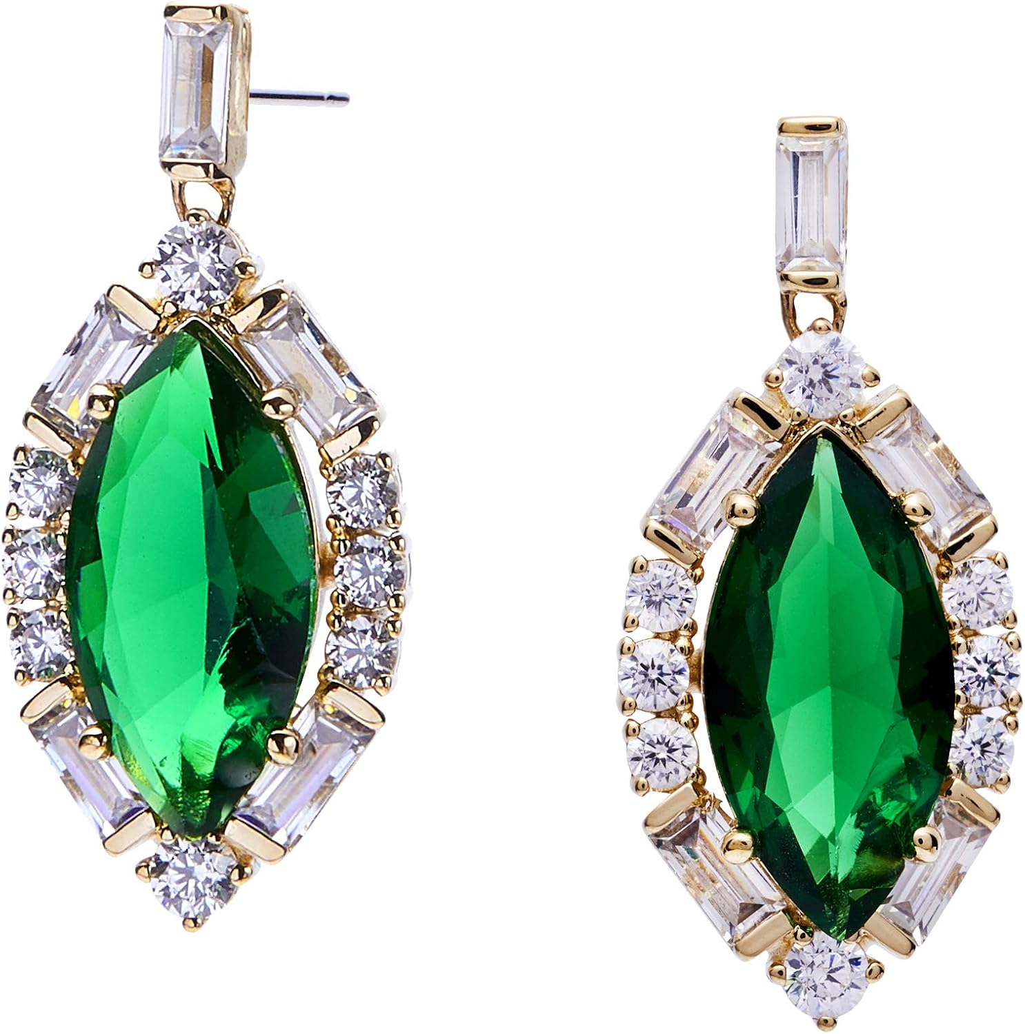 NADRI EMERALD COLOR AND CZ MARQUISE EARRINGS Jewelry