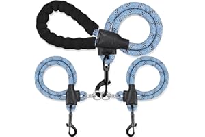 MENGBEI TRIBE Double Dog Leash for Two Dogs - Detachable 360° Swivel, No Tangle Leash with Reflective Strips for Walking and Training Small Medium and Large Dogs, S/8-45ibs, Blue