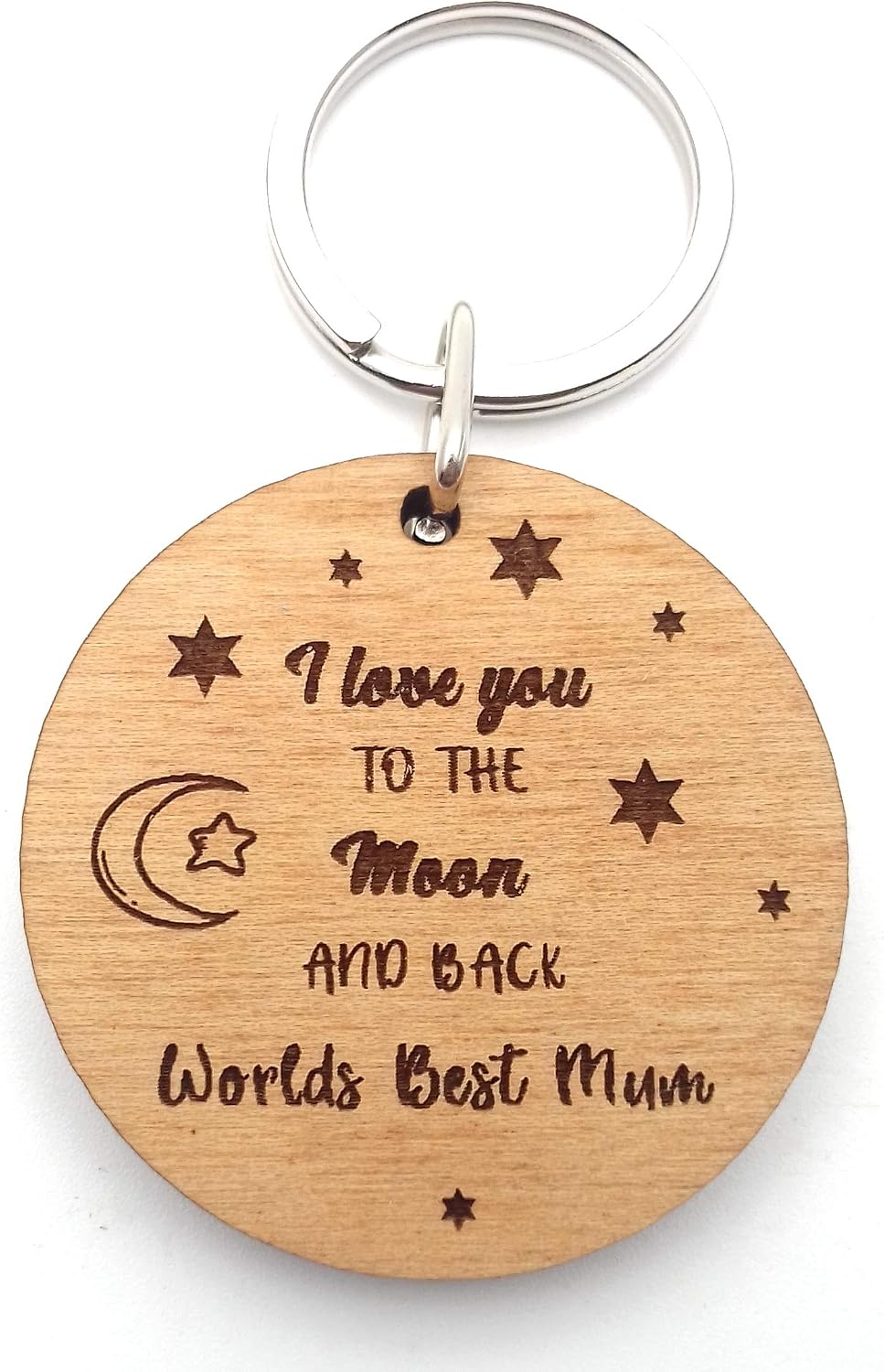 Worlds Best Mum I Love You to The Moon and Back Wooden Keyring Key Ring Novelty Gifts for Birthday Christmas Mothers Day