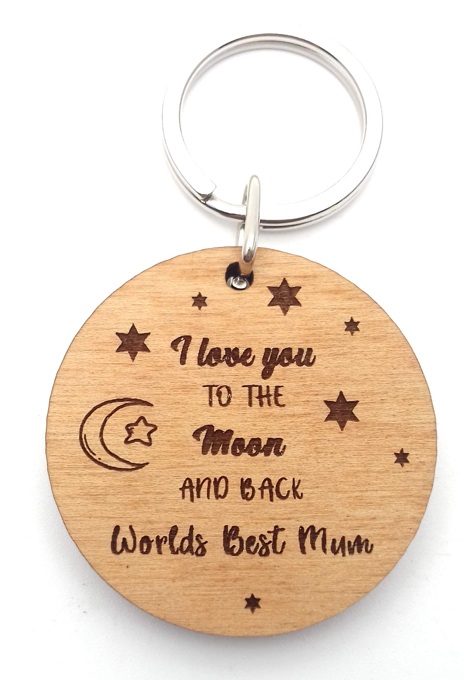 Worlds Best Mum I Love You to The Moon and Back Wooden Keyring Key Ring Novelty Gifts for Birthday Christmas Mothers Day