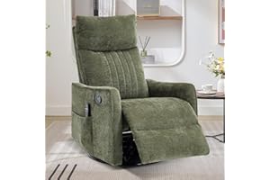Trustyue Swivel Rocker Recliner Chair, 360° Swivel Recliner with Heat and Massage, Rocker Recliner Nursery Glider Chair with Side Pockets for Living Room (Olive Green, Fabric)