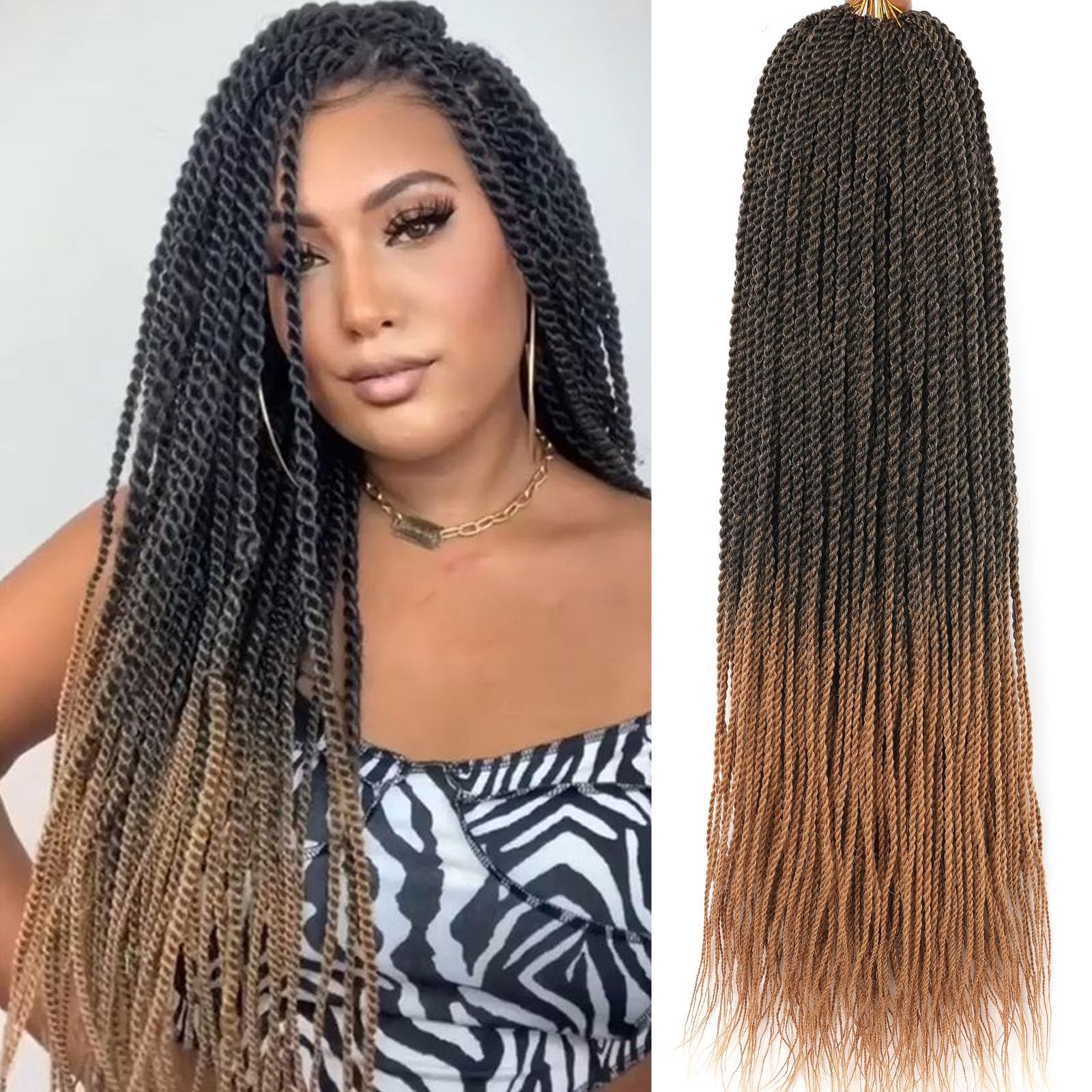 Samtress Senegalese Twist Crochet Hair 24 Inch 8 Packs Small Twist Crochet Braids Hair Synthetic Hot Water Setting 25 Strands/Pack Ombre Blonde Crochet Hair For Women (#t27)