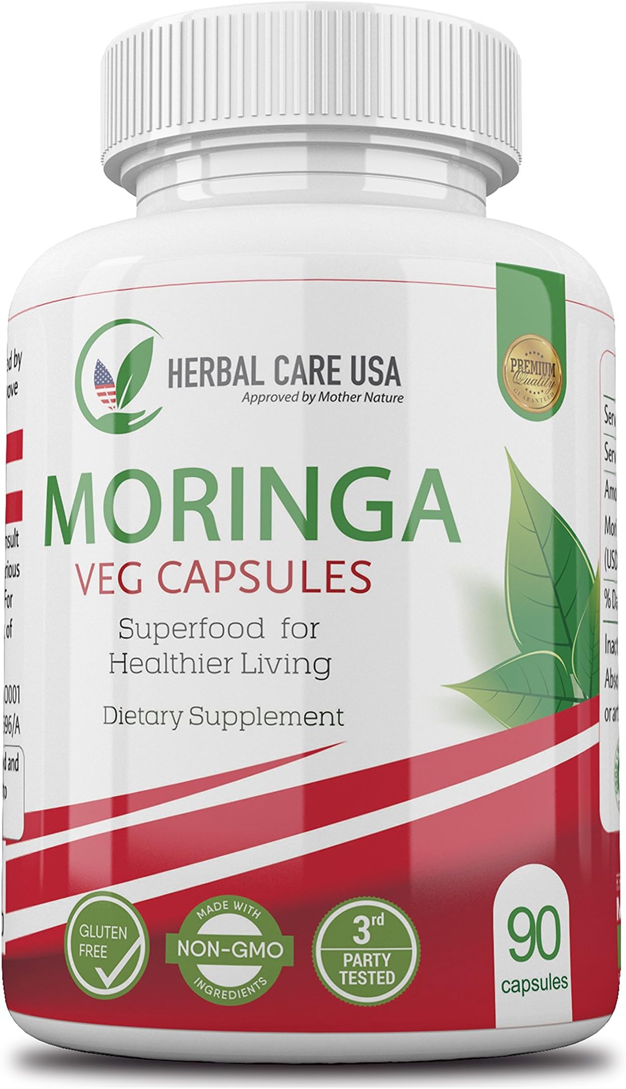 Premium Vegan Moringa Capsules by Herbal Care USA | 100% Natural | Superfood to Assist with Iron Deficiency, Hormonal Imbalance, Sleep, Fatigue and Depression | Ultimate Food for Healthy Living