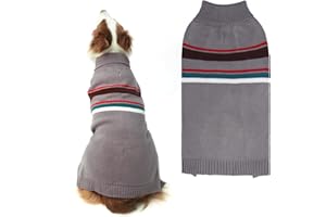 PAWCHIE Dog Sweater for Large Size Dog Girls Boys, Warm Coat Turtleneck Thick Dog Clothes with Leash Hole, Stretchy Knitted Dog Outfit for Small to Large Doggy Puppy Cat, Grey L/XL