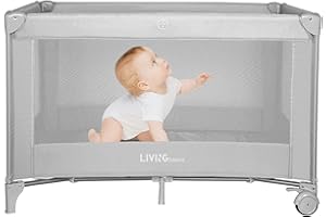 LIVINGbasics Foldable Baby Playard, Baby Activity Center Playpen with Wheel for Home/Travel/Outdoor
