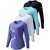 4-Pack: Womens Long Sleeve Athletic Tops with Thumb Holes – Dry Fit Active Crewneck Workout Tees