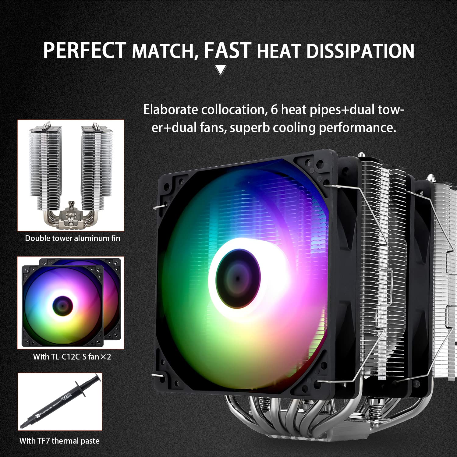 Thermalright Peerless Assassin 120 SE ARGB CPU Air Cooler, 6 Heat Pipes CPU Cooler, Dual 120mm TL-C12C-S PWM Fan, Aluminium Heatsink Cover, AGHP Technology, for AMD AM4/AM5 Intel 1700/115X/1200/1851