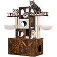 Heybly Cat Tree with Litter Box Enclosure for Indoor Big Cat, Cat Tower for Large Cats 20 lbs Heavy Duty, Modern Cat Condo Furniture with Scratching Posts, Rustic Brown HCT110SR