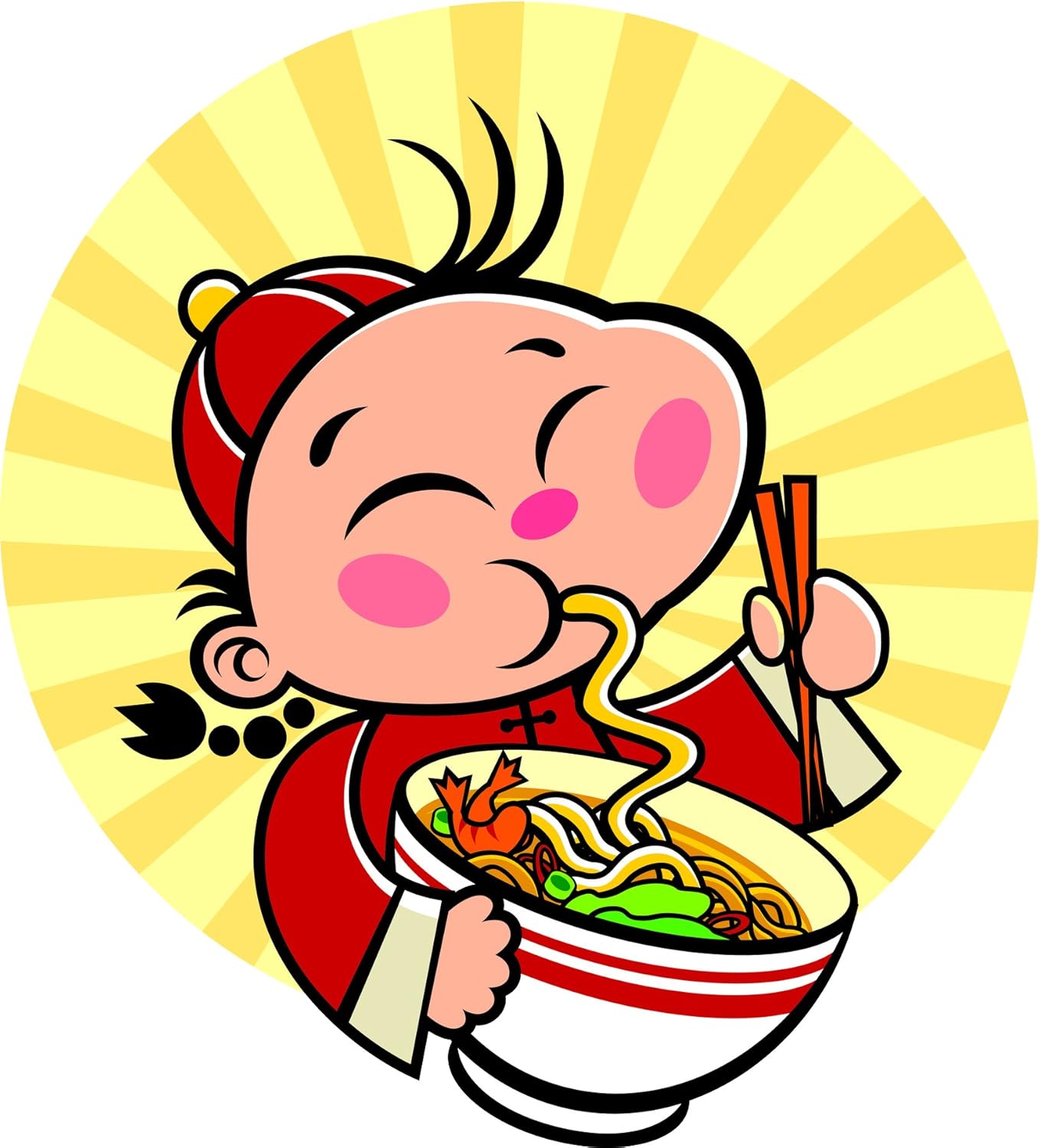 Amazon Com Cute Happy Asian Kid Eating Ramen Udon Noodles Cartoon Icon Vinyl Decal Sticker 8 Tall Automotive