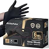 FifthPulse 6 Mil Black Nitrile Gloves, Heavy Duty Mechanic and Food Grade Glove - Powder-Free, Latex-Free Medical Exam Gloves