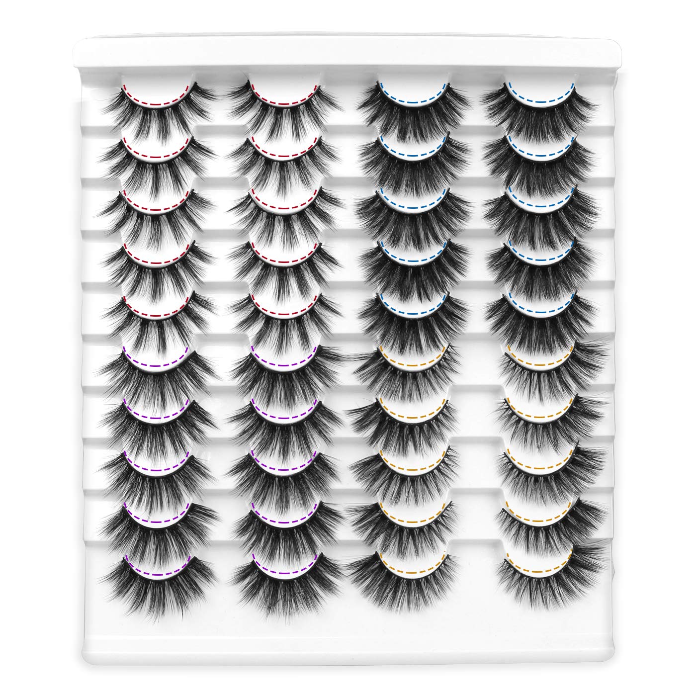 Leipple False Eyelashes 20 Pairs - Professional Reusable 3D Wispy Lashes - Natural Water-resistant Thick Fluffy Fake Eyelashes Faux Eyelashes (4 Styles)