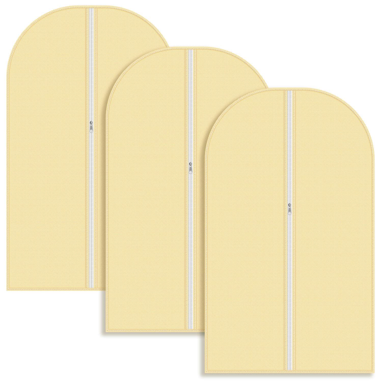 Vinsani Hanging Suit Cover Garment Clothes Bag Set of 3 For Men Women Wardrobe Tuxedo Shirt Dress Clothes Clothing Zip Up Dust Protector Travel Case Closet Organisation - Cream