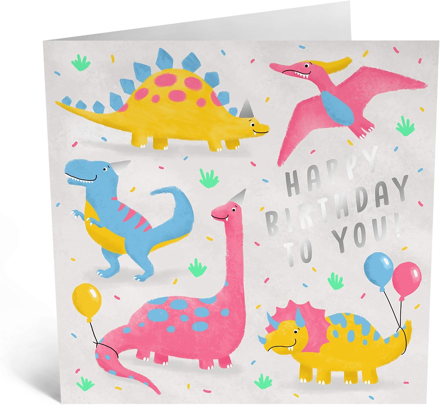 Central 23 - Dinosaur Birthday Card - For Boys or Girls - Pink and Blue Balloons - Comes With Fun Stickers