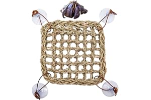 OOOCT Hermit Crab Climbing Toys, Seagrass Mat Lizard Hammock with Suction Cup, Natural Seagrass Woven Net, Tank Accessories for Small Reptiles Hermit Crab Lizard Hamster Guinea Pig Rats 7.1 x 7.1 Inches
