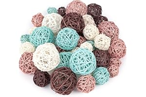 HAKACC 42PCS Rattan Balls, Wicker Balls Decorative Twig Orbs Spheres Vase Fillers Bowl Fillers for Home Wedding Table Centerpieces 4 Sizes 4 Colors