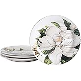 Bico Magnolia Floral Salad Plates Set of 4, 8.75 Inch Ceramic Dessert Plates for Salad, Appetizer, Side Dishes, Microwave and Dishwasher Safe, Gift for Housewarming and Thanksgiving