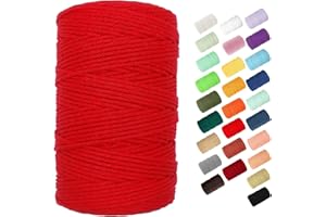 BYWORLD 3mm Cotton Rope, 220 Yards(200m) Twine String, 100% Natural Cotton Macrame Rope for Plant Hangers, Wall Hangings, Christmas or Wedding Decorative(Red)
