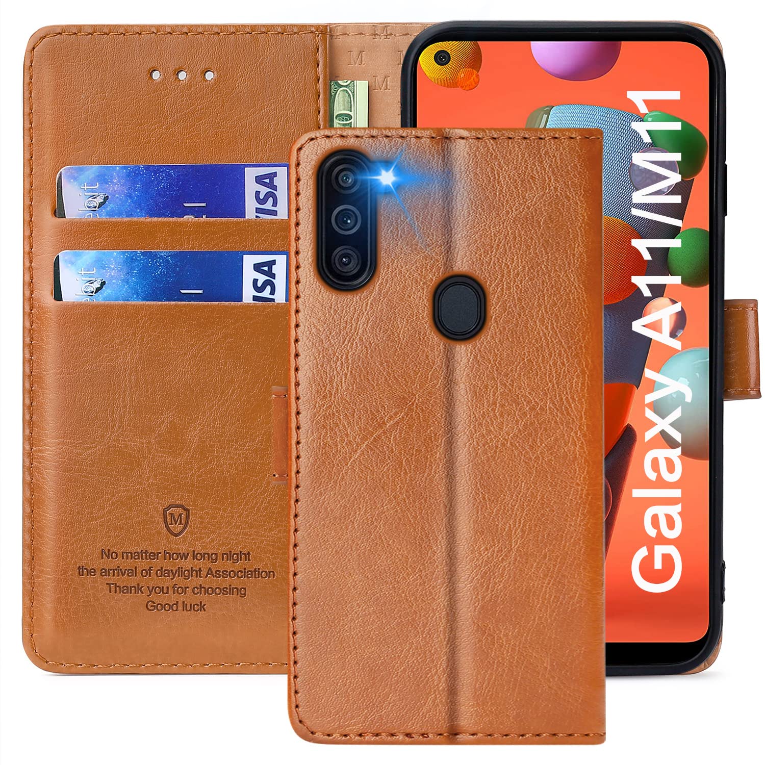 FMPCUON Case For Samsung Galaxy M11 / A11,High-grade Leather Flip Wallet Phone Case Cover for Samsung Galaxy M11 / A11 Inches [Card Slots] [Kickstand] [Magnetic Closure]-(Brown) — image 1