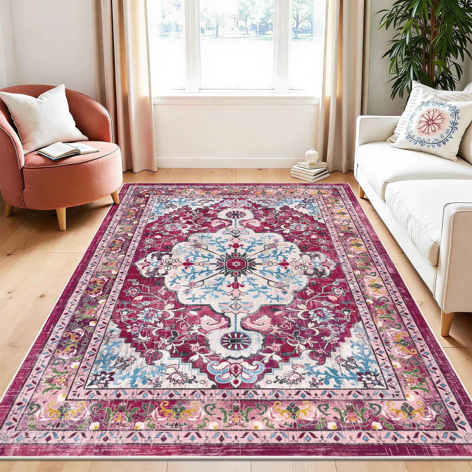U'Artlines Area Rug 5x7 Boho Washable Soft Carpet for Living Room Bedroom Dining Room Office Indoor Rugs for Home Decor Image