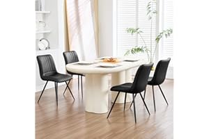 choairy Black Dining Chairs Set of 4, Dining Chairs with Thick Cushions, PU Leather Upholstered Kitchen Dining Room Chairs with Metal Legs for Dining Living Room